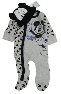 2Set - Šedo-černý melírovaný overal s Mickey + čepice Disney