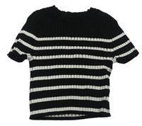 Černo-bílé pruhované žebrované úpletové crop tričko H&M