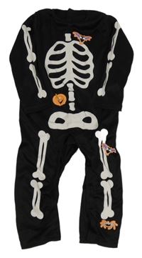 Kockovaným - čierny overal s kostmi a tekvicou a netopýry