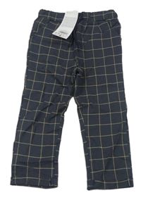 Nové - tmavomodro/šedo-béžové kostkované vzorované chino kalhoty so cute