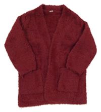Vínový chlpatý svetrový cardigan