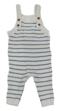 Bílo-modrošedé pruhované žebrované pletené laclové tepláky s kapsou F&F