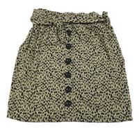 Béžovo-čierna vzorovaná rebrovaná paper bag sukňa s gombíkmi a opaskom PRIMARK