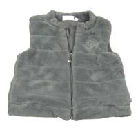 Sivá prešívaná plyšová zateplená vesta s výšivkou noukie's