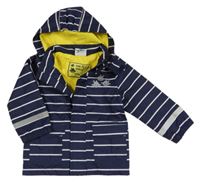 Tmavomodro-bílá pruhovaná šusťáková jarní bunda se žraloky a kapucí Topomini