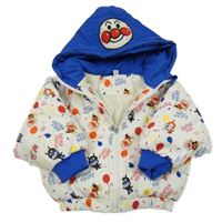 Bielo-zafírová prešívaná šušťáková zimná bunda s obrázkami a kapucňou