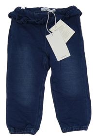 Nové - tmavomodré cuff teplákové kalhoty riflového vzhledu s volánkem name it.