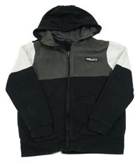 Černo-tmavokhaki-bílá propínací mikina s nášivkou a žebrováním a kapucí George