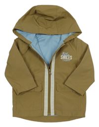 Písková šusťáková jarní bunda s nápisy a kapucí Ergee