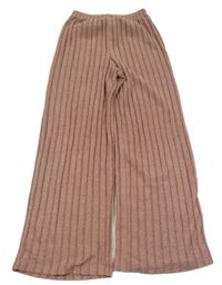 Pudrovo-sivé melírované rebrované široké úpletové nohavice SHEIN