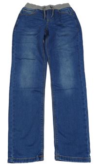 Modré teplákové rifle se šedým úpletovým pasem St. Bernard