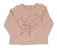 Světlebroskvové triko se srdíčkem se stromem in extenso