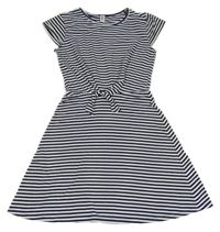 Tmavomodro-bílé pruhované šaty s uzlem YIGGA