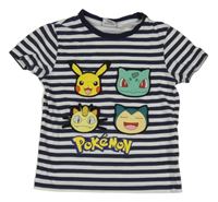Tmavomodro-biele pruhované tričko s pokémony C&A
