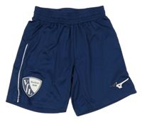 Tmavomodré športové futbalové kraťasy so znakom a pruhom