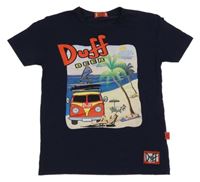 Tmavomodré tričko s autobusem a palmami Duff