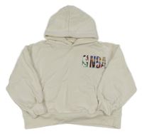 Bílá oversize crop mikina s NBA a kapsou a kapucí ZARA