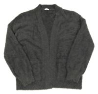 Tmavošedý melírovaný chlupatý svetrový cardigan se třpytkami Next