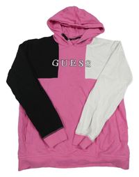 Ružovo-čierno-biela mikina s logom a kapucňou GUESS