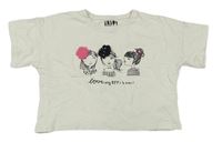 Krémové crop tričko s dievčatky s flitrami F&F