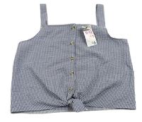 Tmavomodro-biela kockovaná crop blúzka s uzlom Primark