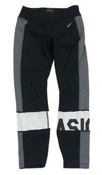 Černo-šedo-bílé sportovní funkční legíny Asics