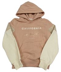 Starorůžovo-smetanovo-béžová mikina s nápisem a kapucí H&M