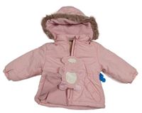 Nové - Růžová šusťáková zimní bunda s ovcí a kapucí Topolino