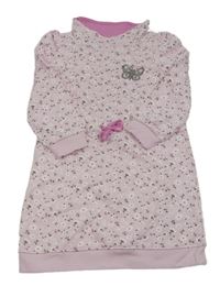 Růžové květované teplákové šaty s komínovým límcem a motýlem z flitrů Kids