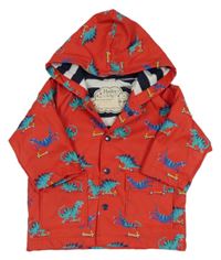 Červená nepromokavá jarná bunda s dinosaurami a kapucňou Hatley