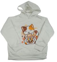 Biela mikina s mačkou a kapucňou