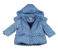 Modrá šusťáková zimní bunda se srdíčky a kapucí Primigi