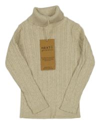 Nové - Béžový žebrovaný svetrový rolák s copánkovým vzorem Next