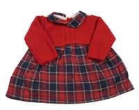 Červeno-kostkované svetrovo/plátěné šaty s límečkem Pex