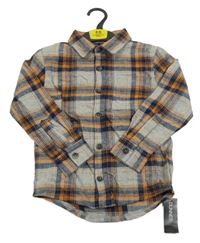 Nové - Šedo-cihlovo-tmavomodrá kostkovaná košile Dunnes