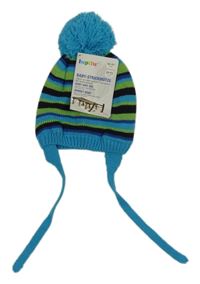 Nové - Modro-zeleno-čierna pruhovaná čapica s brmbolcom Lupilu