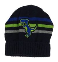 Tmavomodrá čapica s dinosaurom a pruhmi Pep&Co