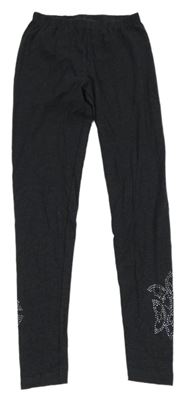 Antracitové melírované legíny s motýly z kamínků Y.F.K.