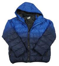 Modro-tmavomodrá ombré šusťáková zimní bunda s kapucí Fluid