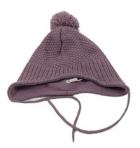 Fialová pletená čepice s bambulí Ergee