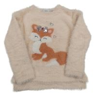 Ružový chlpatý sveter s líškou s flitrami