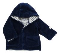 Tmavomodrá žebrovaná sametová zateplená propínací oboustranná mikina s kapucí M&S