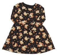 Antracitové květované bavlněné šaty s jednorožci a labutěmi C&A