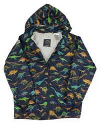 Tmavomodrá nepromokavá bunda s dinosaury a kapucí H&M