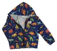 Tmavomodrá šušťáková bunda s dinosaurami a kapucňou Shein