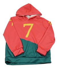 Červeno-zelená mikina s číslom a kapucňou