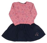 Růžovo-tmavomodré teplákovo/bavlněné šaty se sovami Kids