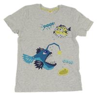 Sivé melírované tričko s piraňou Kids
