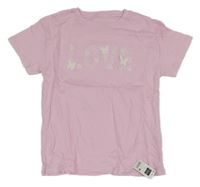 Nové - Růžové tričko s výšivkami květin a motýly Dunnes