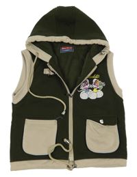 Kaki-béžová tepláková prepínaci vesta s myškami a kapucí - Diddl